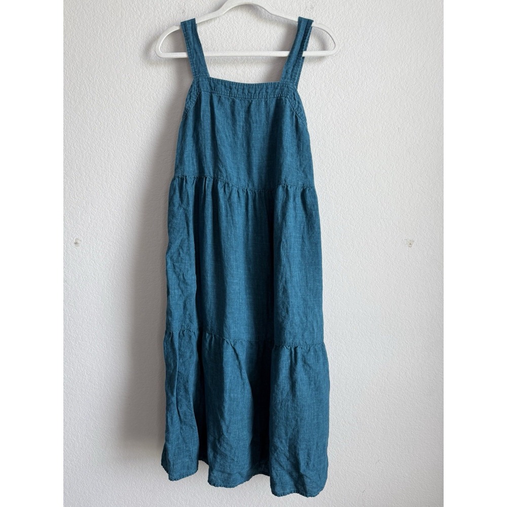 Eileen Fisher Washed Organic Linen Delave Tiered Reef Dress Size XS Minimalist - Picture 10 of 12